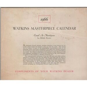 Vintage 1966 Watkins Masterpiece Calendar Canal At Martigues Adolphe Gaussen